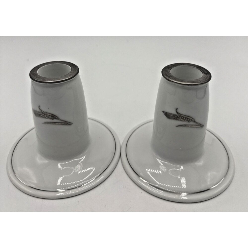2 Fukagawa Silver Wheat Candlewick 3" inch Candle Holder Arita Fine China Japan